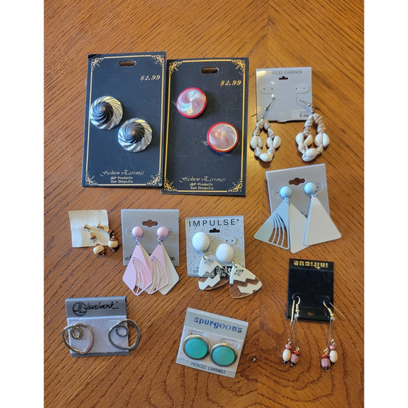 NWD Lot of Pair of Pierced Earrings 80s 90s Vintage Enamel Variety Styles - Picture 1 of 10